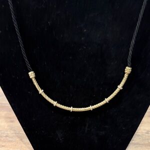 Judith Ripka adjustable black cord with arched gold bar with diamond stations